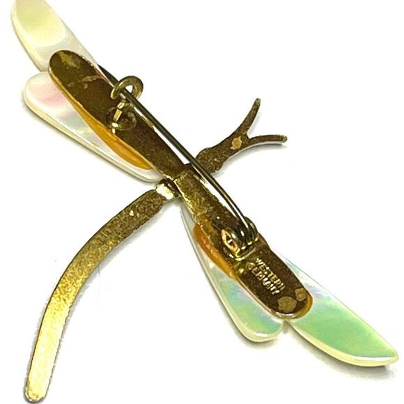 VINTAGE Brooch Western Germany Vtg German MOP Dragonfly Pin U11 - Picture 3 of 4